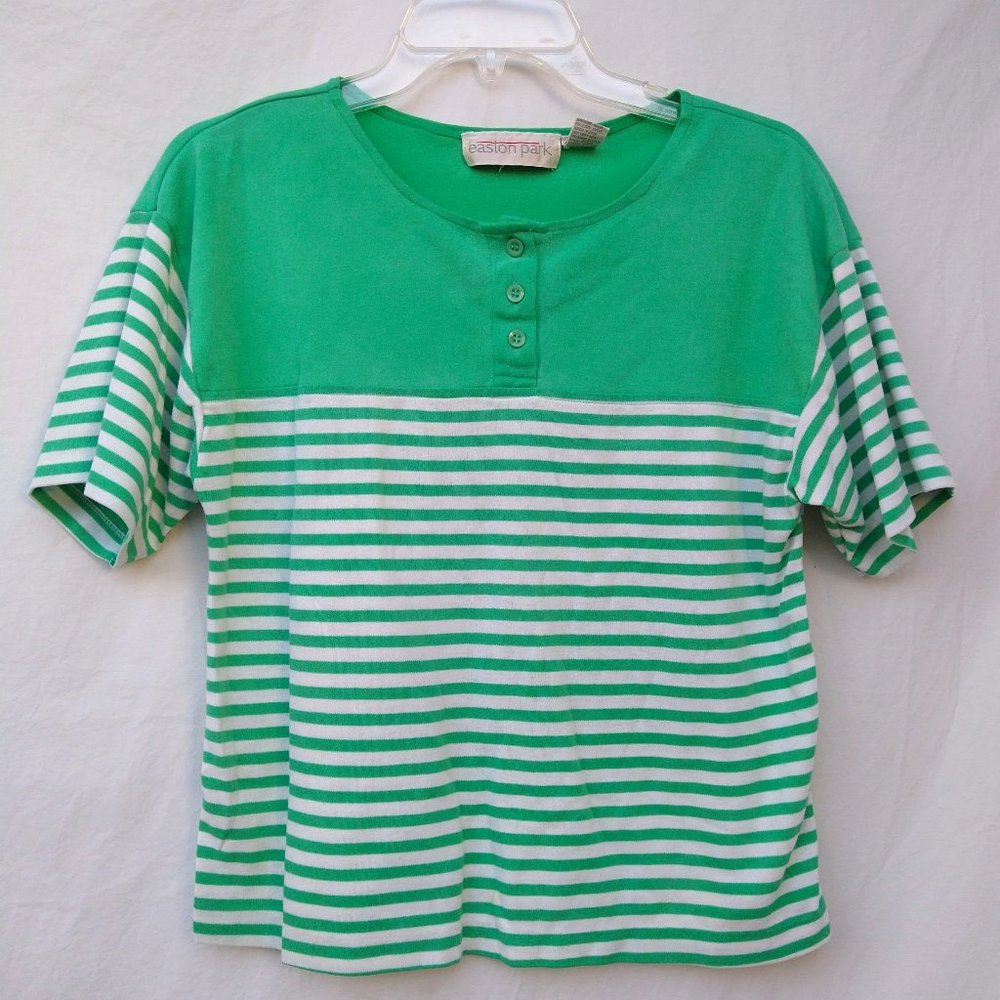 Vintage Easton Park Cotton/Poly Striped Colorblock Green Tee Women's Medium